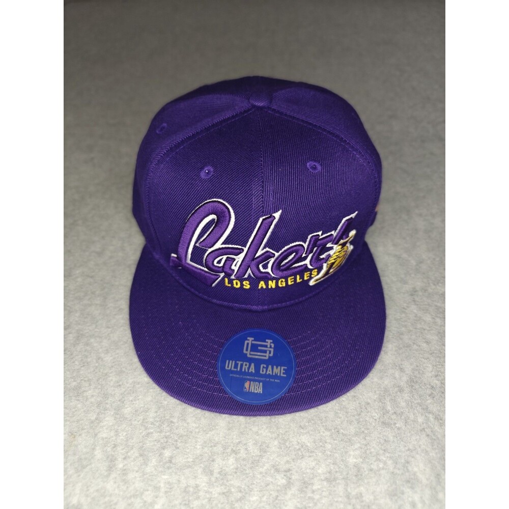 NBA Los Angeles Lakers Purple Snapback Hat Ultra Game NBA Flat Brim Retro Script